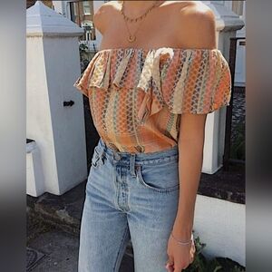 Cecile Copenhagen One Shoulder Ruffle Keffiyeh Top Xs